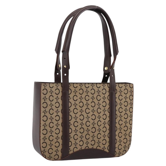 CELINE C Macadam Tote Bag Canvas Beige Gold Tone Auth 207349A