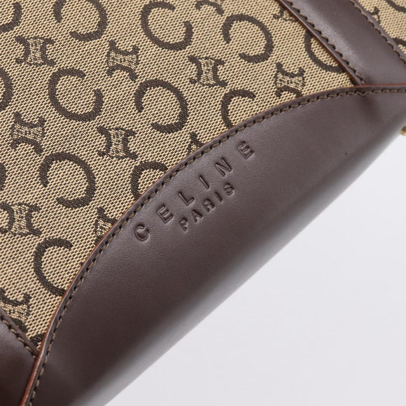 CELINE C Macadam Tote Bag Canvas Beige Gold Tone Auth 207349A