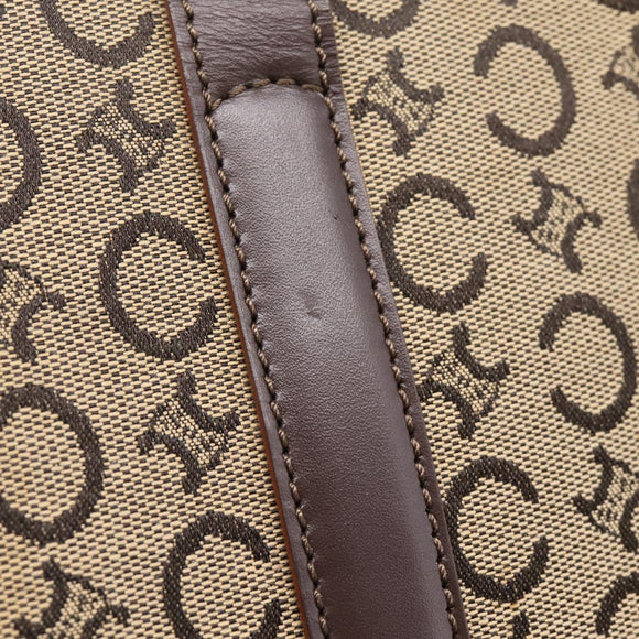 CELINE C Macadam Tote Bag Canvas Beige Gold Tone Auth 207349A