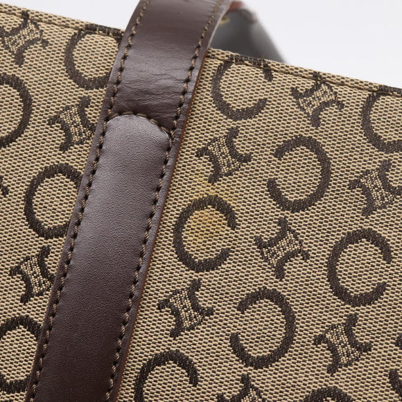 CELINE C Macadam Tote Bag Canvas Beige Gold Tone Auth 207349A