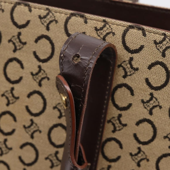 CELINE C Macadam Tote Bag Canvas Beige Gold Tone Auth 207349A