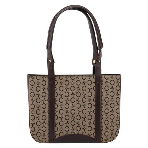 CELINE C Macadam Tote Bag Canvas Beige Gold Tone Auth 207349A