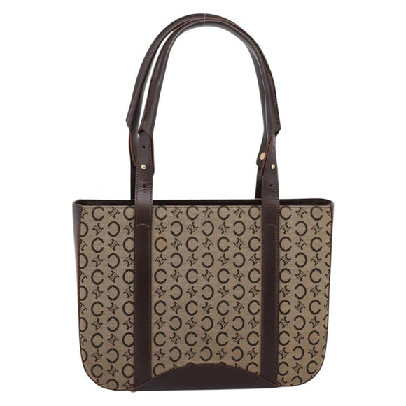 CELINE C Macadam Tote Bag Canvas Beige Gold Tone Auth 207349A