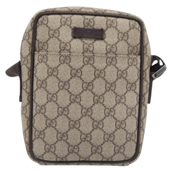 GUCCI GG Supreme Shoulder Bag PVC Beige Silver 122754 Auth 207351A