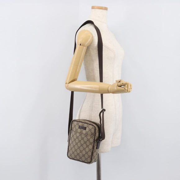 GUCCI GG Supreme Shoulder Bag PVC Beige Silver 122754 Auth 207351A