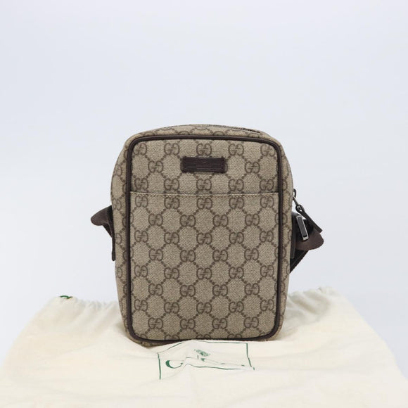 GUCCI GG Supreme Shoulder Bag PVC Beige Silver 122754 Auth 207351A