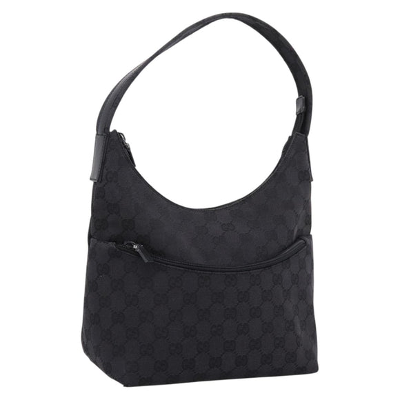 GUCCI GG Canvas Shoulder Bag Black Silver 001 3386 Auth 207352A