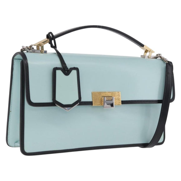 Balenciaga Hand Bag Leather 2way Light Blue Gold Silver Auth 207361A