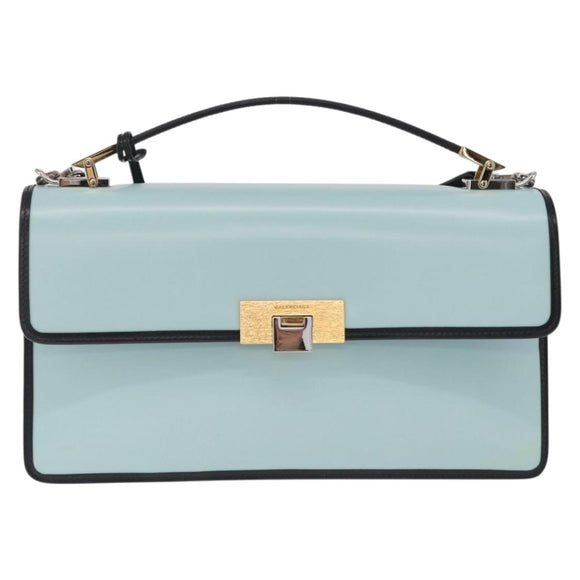 Balenciaga Hand Bag Leather 2way Light Blue Gold Silver Auth 207361A