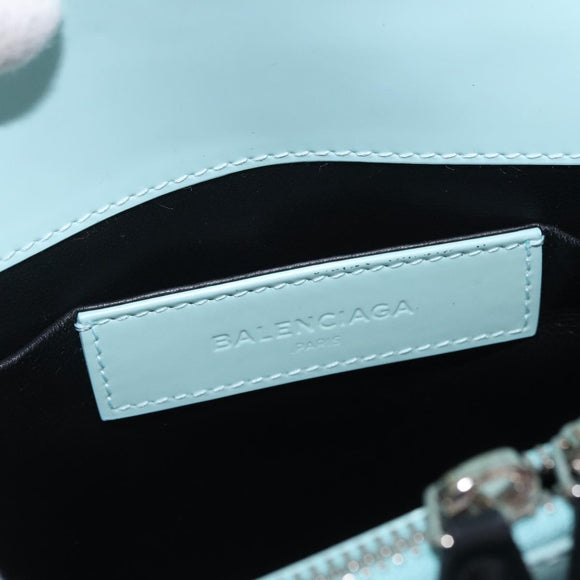 Balenciaga Hand Bag Leather 2way Light Blue Gold Silver Auth 207361A