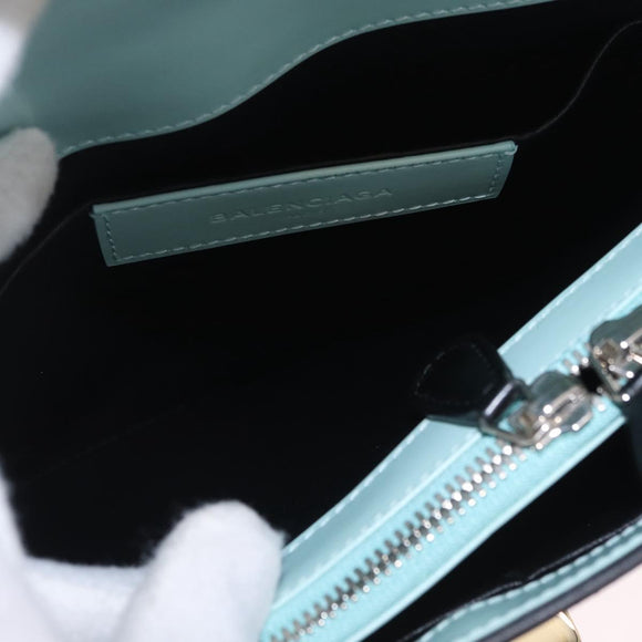 Balenciaga Hand Bag Leather 2way Light Blue Gold Silver Auth 207361A