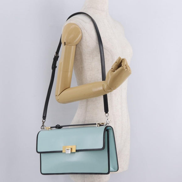 Balenciaga Hand Bag Leather 2way Light Blue Gold Silver Auth 207361A