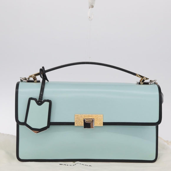 Balenciaga Hand Bag Leather 2way Light Blue Gold Silver Auth 207361A