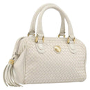 FENDI Hand Bag Leather White Gold Auth 207365-1