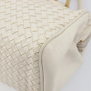 FENDI Hand Bag Leather White Gold Auth 207365-10