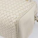 FENDI Hand Bag Leather White Gold Auth 207365-12
