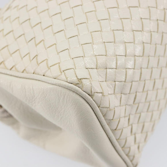 FENDI Hand Bag Leather White Gold Auth 207365