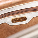 FENDI Hand Bag Leather White Gold Auth 207365-17