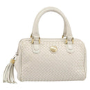 FENDI Hand Bag Leather White Gold Auth 207365-2