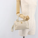 FENDI Hand Bag Leather White Gold Auth 207365-25