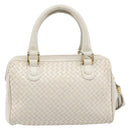 FENDI Hand Bag Leather White Gold Auth 207365-3