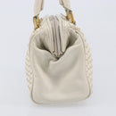 FENDI Hand Bag Leather White Gold Auth 207365-4