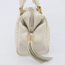 FENDI Hand Bag Leather White Gold Auth 207365-5