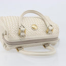 FENDI Hand Bag Leather White Gold Auth 207365-6