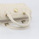 FENDI Hand Bag Leather White Gold Auth 207365-7