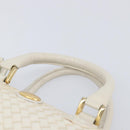 FENDI Hand Bag Leather White Gold Auth 207365-8