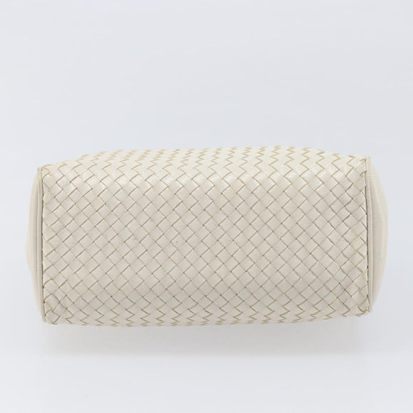 FENDI Hand Bag Leather White Gold Auth 207365