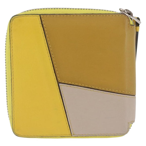 LOEWE Puzzle Anagram Wallet Leather Yellow Silver Auth 207366