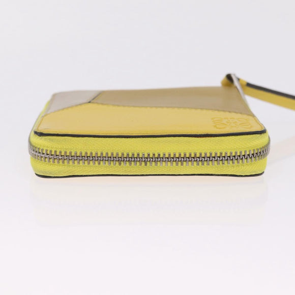 LOEWE Puzzle Anagram Wallet Leather Yellow Silver Auth 207366
