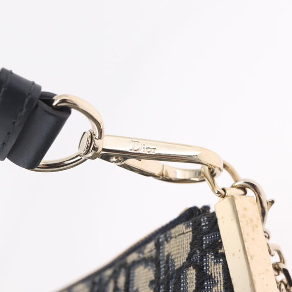 Christian Dior Trotter Canvas Oblique Shoulder Bag Navy Gold Auth 207367SAV