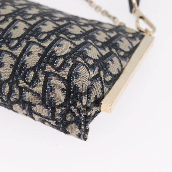 Christian Dior Trotter Canvas Oblique Shoulder Bag Navy Gold Auth 207367SAV