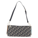 Christian Dior Trotter Canvas Oblique Shoulder Bag Navy Gold Auth 207367SAV-2