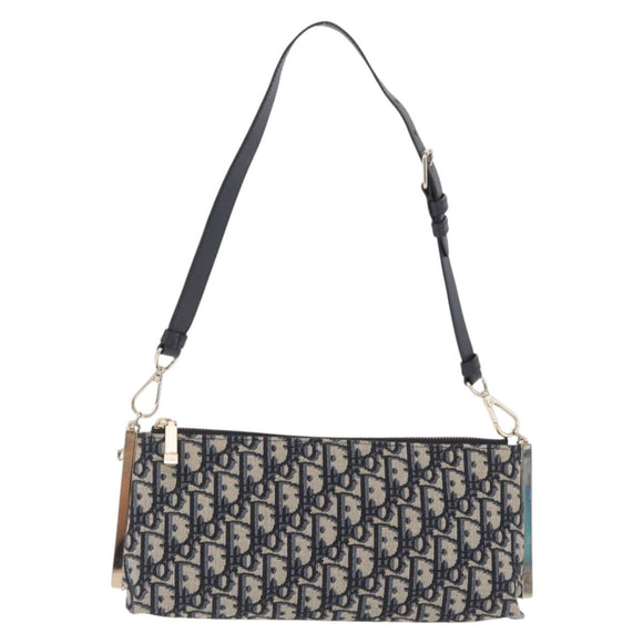 Christian Dior Trotter Canvas Oblique Shoulder Bag Navy Gold Auth 207367SAV