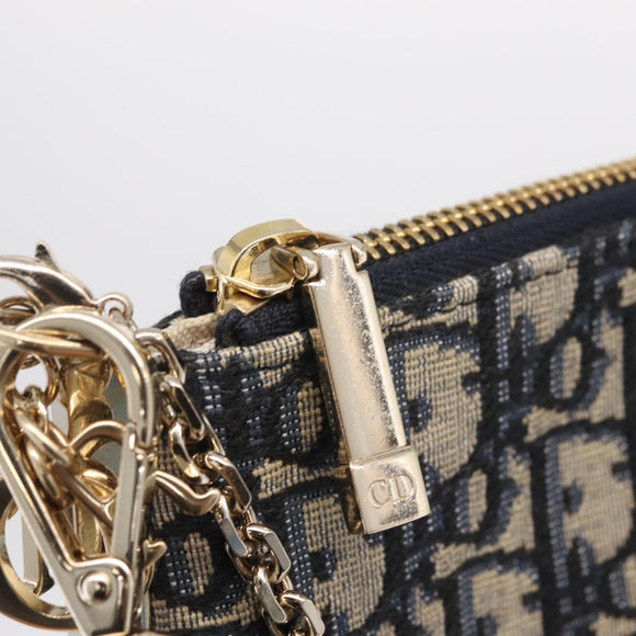 Christian Dior Trotter Canvas Oblique Shoulder Bag Navy Gold Auth 207367SAV