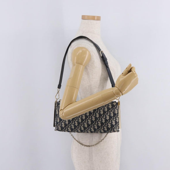 Christian Dior Trotter Canvas Oblique Shoulder Bag Navy Gold Auth 207367SAV