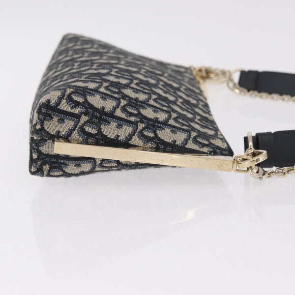 Christian Dior Trotter Canvas Oblique Shoulder Bag Navy Gold Auth 207367SAV