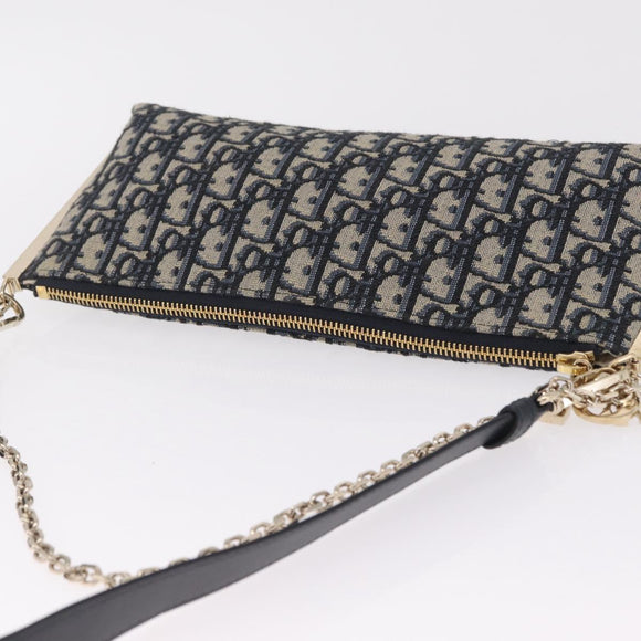 Christian Dior Trotter Canvas Oblique Shoulder Bag Navy Gold Auth 207367SAV