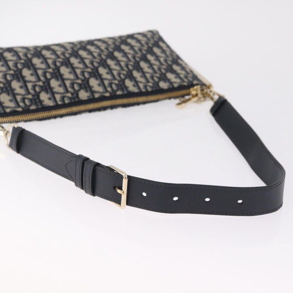 Christian Dior Trotter Canvas Oblique Shoulder Bag Navy Gold Auth 207367SAV