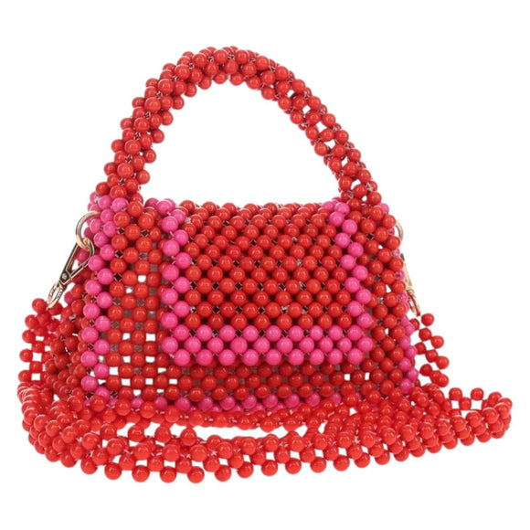 kate Spade Shoulder Bag Beads 2way Red Gold Auth 207369A