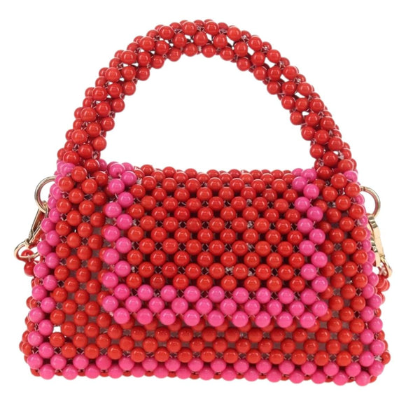 kate Spade Shoulder Bag Beads 2way Red Gold Auth 207369A