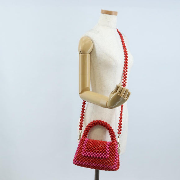 kate Spade Shoulder Bag Beads 2way Red Gold Auth 207369A