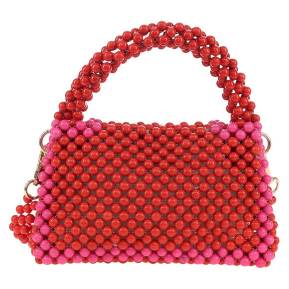 kate Spade Shoulder Bag Beads 2way Red Gold Auth 207369A