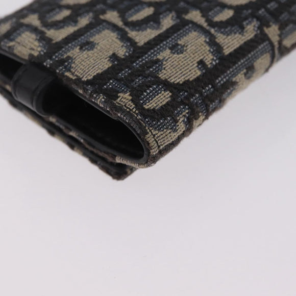 Christian Dior Trotter Oblique Key Case Navy Silver Auth 207370