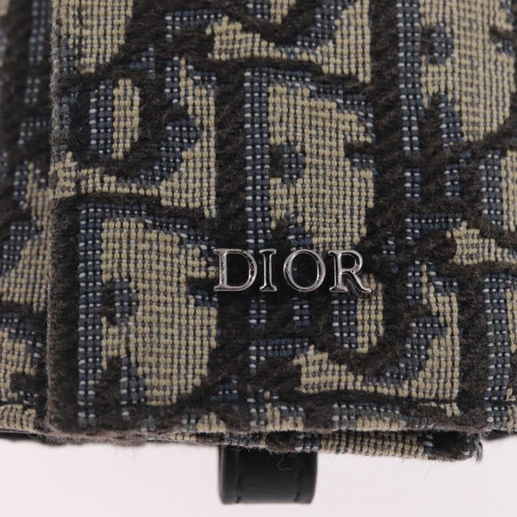 Christian Dior Trotter Oblique Key Case Navy Silver Auth 207370