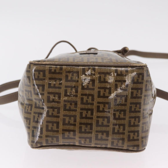 FENDI Zucchino Canvas Shoulder Bag Coated Canvas Beige Gold Auth 207406