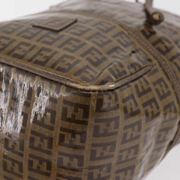FENDI Zucchino Canvas Shoulder Bag Coated Canvas Beige Gold Auth 207406